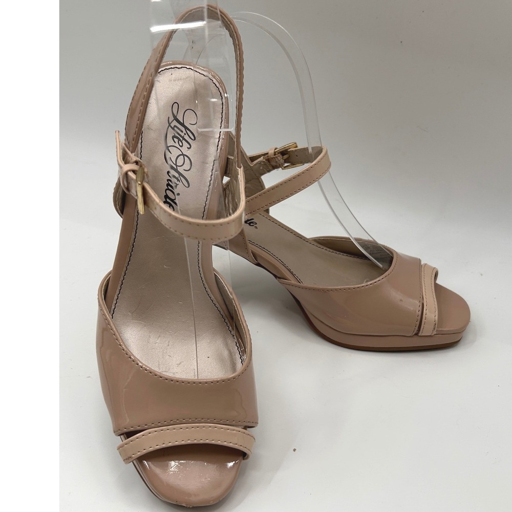 LifeStride Womens Nude Patent Ankle Strap Open Toe Kitten Heel Sandals Size 5.5